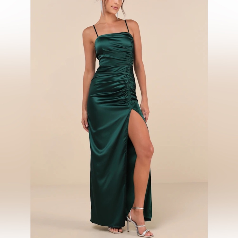 Lulu's Emerald Green Satin Maxi Dress